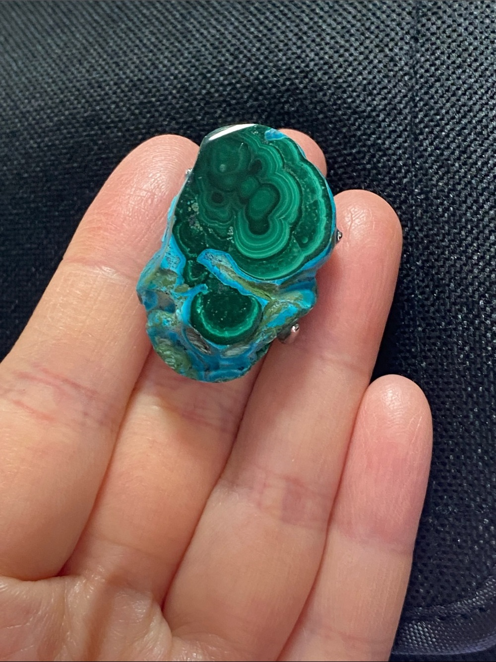 Natural Chrysocolla Malachite Raw Crystal Cluster Statement Ring - Picture 4 of 10